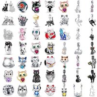 Cute Cat Kitten Animal Dangle Charms Lucky Cat Beads Fit Original DIY Jewelry Making Women Gift Pet Lover Pendant