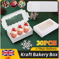 30 PCS 8inch Kraft Paper Bakery Box with Clear PVC Window Dessert Pastry Box for Cake Candy Biscuit Valentine's Day Gift Giving