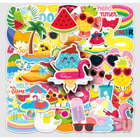 50Pcs Summer Beach Stickers Waterproof Pool Party Tropical Fruit Flamingo Decals for Laptop Water Bottle Luggage DIY Decor