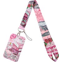 'READING JUICE' Pink Lanyard Neck Strap Keychain Scenery ID Card Cover Badge Holder Mobile Phone Hang Rope Keyring Accessories