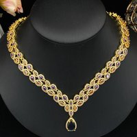 JRH Women's Gold-Plated Copper Jewelry Set Cubic Zirconia Sparkling Pendant Traditional Festival Bracelet Ring Necklace Earrings