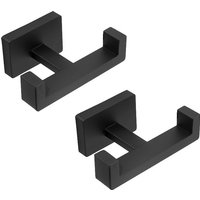 Bathroom Double Towel Hook, Square Bathrobe Towel Rack, Heavy Duty Double Layer Hooks for Bathroom Living Room Kitchen (Black)