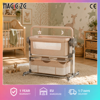 Portable Electric Baby Bassinet Sleeper, Smart Automatic Rocking Crib Bed with Lockable Swivel Casters, Mosquito Net Canopy, Soothing Music, Remote Control and Storage Basket, Lightweight Aluminum