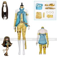 Cleo De Nile Cosplay Costume Wig Blue Tops Tight Fitting Jumpsuit Uniform Women Sexy Carnival Christmas Role Play Party Suit