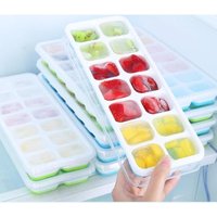 【S】4-Pack Silicone Ice Tray Set with Lids 14 Cubes per Tray Easy Release Safe BPA-Free Convenient Kitchen Durable Plastic