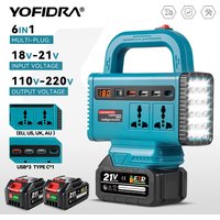YOFIDRA 350W przenośny inwerter zasilania, awaryjne źródło zasilania do użytku na zewnątrz, wyposażony w gniazdo USB typu C, gniazdo AC i diodowe oświetlenie LED, kompatybilny z akumulatorami Makita.
