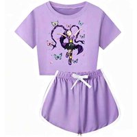 Kids Girls Lily Lovebraids Printed Short Sleeve Crop Top & Shorts Set Summer Soft Sleep Pajama Sport Tracksuit