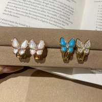 Classic Earrings White Mother-of-Pearl Green Turquoise Clip V Gold Fashion Jewelry Ear Rings