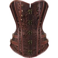Sapubonva Corset Bustier Steampunk Clothing Women Top Plus Size Vintage Outerwear Corselet Overbust Pirate Costume Brown Black