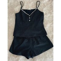 Dot Navy Cotton Vest Shorts 2 Pieces Set Woman Three Buttons Lace Trim Tank Top Elastic Waist Straight Short Pant Sweet Sets