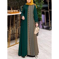 ZANZEA Women Ethnic Printed Panels Maxi Dress Long Sleeve Hijab O Neck Muslim Islamic Patchwork Vestidos Loose Casual Abaya Robe