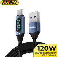 NNBILI 120W USB A to Type C Cable Fast Charging 6A USB C Charger Cord For For Samsung S26 Huawei With Led Digital Display Cable
