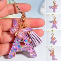 1 PCS Cute A To Z 26 Alphabet Keyring Creative Purple Snowflakes Letter Keychain Funny Butterfly Backpack Pendant