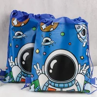 12Pcs Outer Space Astronaut Theme Drawstring Bags School Backpack Storage Bag for Kids Birthday Party Favors Back To School Gift
