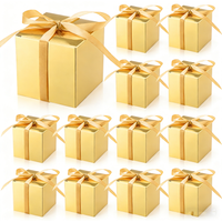 50pcs Gold Paper Gift Boxes Square Small Gift Boxes with Ribbons for Gifts, Crafting, Candy Wedding Party Favor Boxes