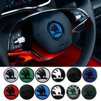 43/44mm Car Emblem Steering Wheel Center Cover Sticker Decal Decoration Auto Accessories For Skoda VRS Octavia Fabia Kamiq Rapid