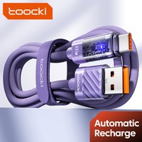 Toocki 6A 100W USB To Type C Cable Autumatic Power Off USB C Fast Charge Cable For Huawei P60 Xiaomi 15 Samsung OnePlus Matebook
