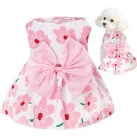Pet Picks Summer Floral Print Dog Dress with Big Pink Bow, Sleeveless Pet Skirt for Small Puppy Cat Bichon Chihuahua Yorkie