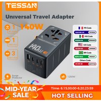 TESSAN International Plug Adaptor GaN Travel Adapter with Universal Outlet 1 USB A 3 Type C Fast Charger for EU/UK/USA/AUS