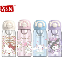 X&W Sanrio 460ml/320ml Kids Straw Cup Cartoon Hello Kitty Kuromi Pop-up Spout Summer Water Bottle Portable Outdoor Drinking Cup