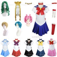 Adults Kids Cosplay Anime Sailor Costume Wig Moon Tsukino Usagi Meiou Setsuna Chibiusa Dress Halloween Suit Wig Party Clothing image 4