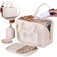 Double-Layer PU Makeup Bag Beauty Makeup Storage Bag With Zipper Close Makeup Brush Bag Business Travel Toiletries Sorting Bag