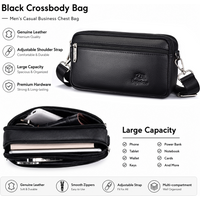 Men's Large Capacity Genuine Leather Crossbody Bag Casual Multi-Functional Shoulder Bag with Adjustable Strap