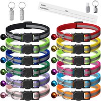 12 sets of reflective detachable cat collars (with bells and safety clasps), equipped with name tags, and adjustable in size