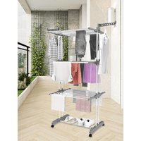 4-Tier Foldable Drying Rack Free Standing Movable Laundry Rack with 4 Castors Clothes Horses Rack for Towels Clothes Shoes Linen