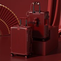 Wedding Trunk Bridegroom Luggage Box Red Leather Pullman Box Password Lock Fashionable Travel Suitcase for Bride And Groom