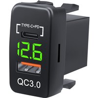 USB Car Charger Socket Quick Charge QC3.0 & PD USB C Port Power Outlet Adapter for 12V/24V Toyota Vehicles