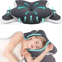 Ergonomisches Memory-Schaum-Schmetterlings-Nackenkissen, C-förmig/verstellbare Doppelhöhe, transparenter Bezug – Seiten-/Rücken-/Kissenunterstützung