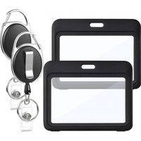 2 Pack of Badge Holders with Retractable Clip, Heavy-Duty Reel with Double-Sided Window, Horizontal ID Badge holder,Suitable for