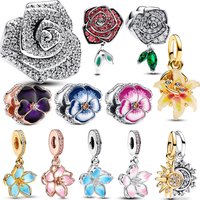 Plata De Ley 925 Silver Lotus Stars Moon Roses Charms Beads For Women Original 3mm Bracelets Bangles DIY Jewelry Pendant Gifts