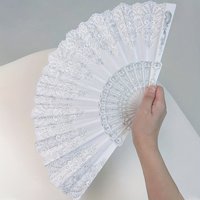 Silver Floral White Lace Folding Hand Fan, Vintage Ornament for Wedding Bridal Shoot, Party & Festival Decor Gift
