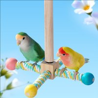 1 PC Random Color Rotating Wood Bird Perch Toy Interactive Windmill Design Chew Toy for Pet Birds Parrots Hanging Cage Accessory