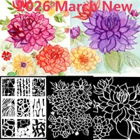 Abstract Block and Dahlias Large Stencil For DIY Scrapbooking Crafts Maker Photo Album Template Handmade Decoration 2026 New