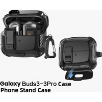 New for Samsung Galaxy Buds 3/3pro Case Cover with Phone Stand Secure Lock Clip Case for Samsung Galaxy Buds 3 Carbon Fiber Case