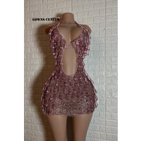 Shinny Pink Halter Short Prom Dresses 2026 Luxury For Black Girls Illusion Cocktail Dress Homecoming Dress Customized