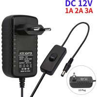 12V Power Supply Adapter with Switch EU/US Plug Charger Converter AC 100-240V To DC 12V LED Lighting Transformer Driver 1A 2A 3A
