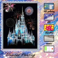 1 piece - 5D-DIY - Flocking cloth - Special drill - Diamond painting set - Fireworks, castle - Mosaic - Diamond art
