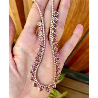 2026 Valentine's Day 3 Color Bezel Heart Shaped Charm 3MM CZ Tennis Chain 16inches Choker Women Iced Out Bling Necklace