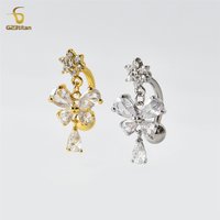Zircon Butterfly Dangle Reverse Belly Ring 14G F136 Titanium Navel Piercing Barbell Women Sexy Body Jewelry piercings ombelico