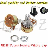 5Set WH148 Linear Potentiometer Bend Feet 2K 5K 10K 50K 100K 250K 500K B5K B10K B50K B100K B500K ohm 15mm Shaft With White Cap