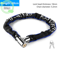 (BBQ4)Bike Chain Lock Bicycle Heavy Duty Safety Lock 60CM Metal Anti-theft Mountain Road Motorcycle Scooter Padlock With Key