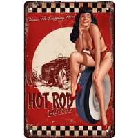 Retro tin sign Hot Rod Bettie Pinup Girls Interesting metal sign wall art decoration suitable for garage, bar, restaurant, livin
