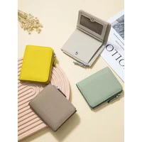 Korean Fashion Rfid Blocking Small Wallet Womens Short Lady Card Holder Real Genuine Cow Leather Zipper Coin Purses Red Wallet