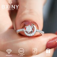 BXINY 5mm Moissanite Ring 925 Sterling Silver Moon Star Shape GRA Certified Diamond for Women Romantic Wedding Band Gift Jewelry