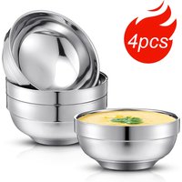 4 Pack Metal Double Walled Insulated Snack Mixing Lightweight Multipurpose Dinner Bowls for Ice Cream, Cereal, Snack