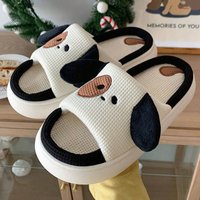 Women Black White Home Slippers Cute Dog Three-dimensional Puppy Pattern Design 3.5cm Fashion Soft Casual Piggy Comfy Big Size